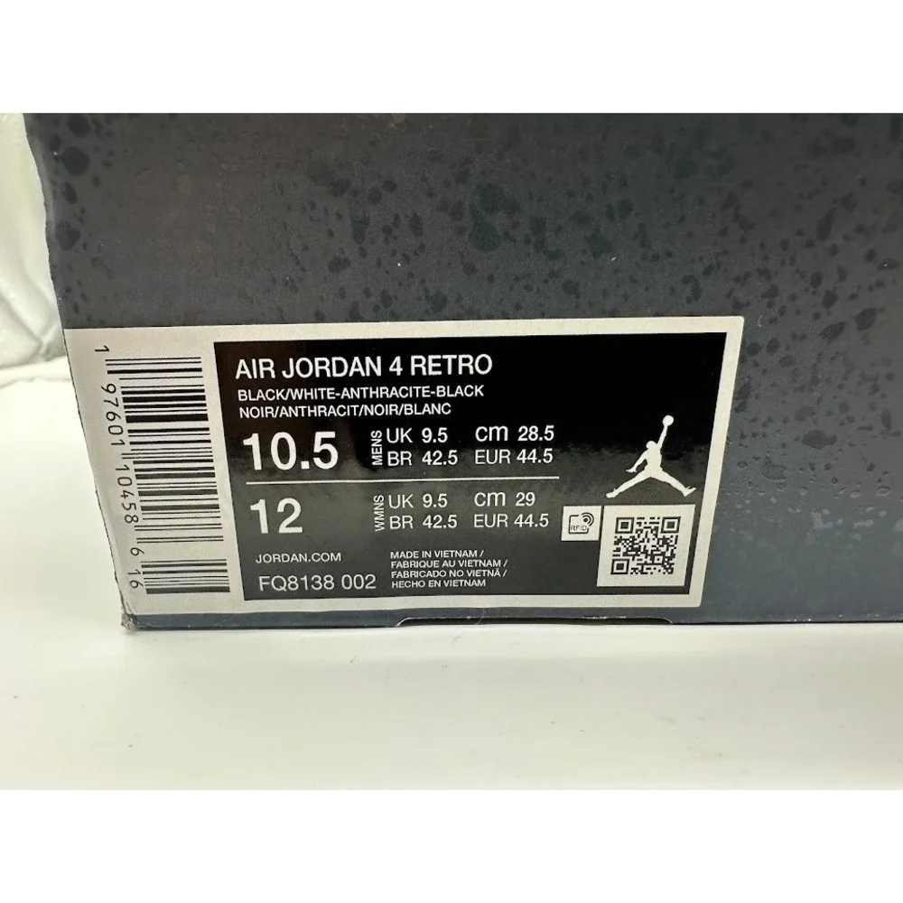 Air Jordan 4 Retro Fear 2024 Black Anthracite Grey FQ8138-002 Mens 10.5 Shoes